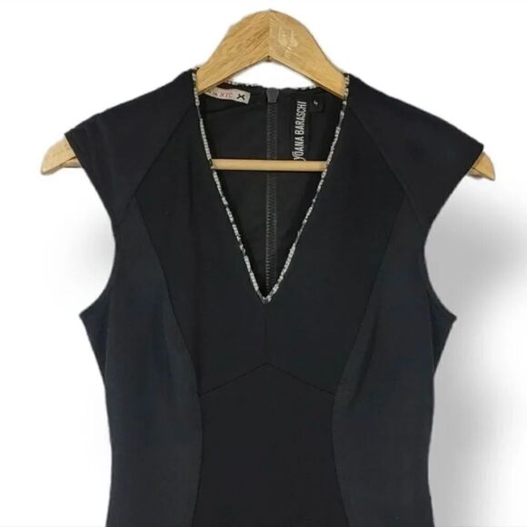 Yoana Baraschi Ponte Knit Vneckline Cap Sleeve Sheath Dress in Black Size Small - Picture 4 of 10